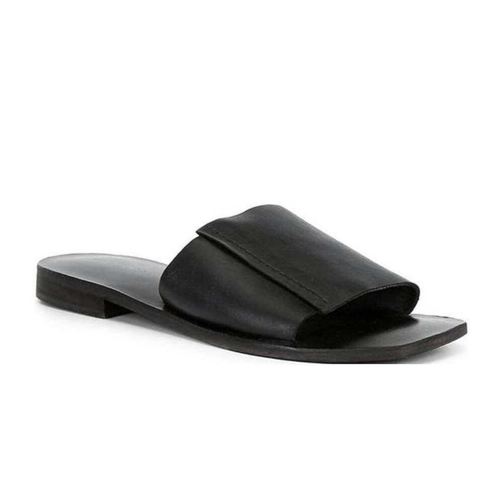 Free People Verona Leather Flat Slide Sandals Black 39